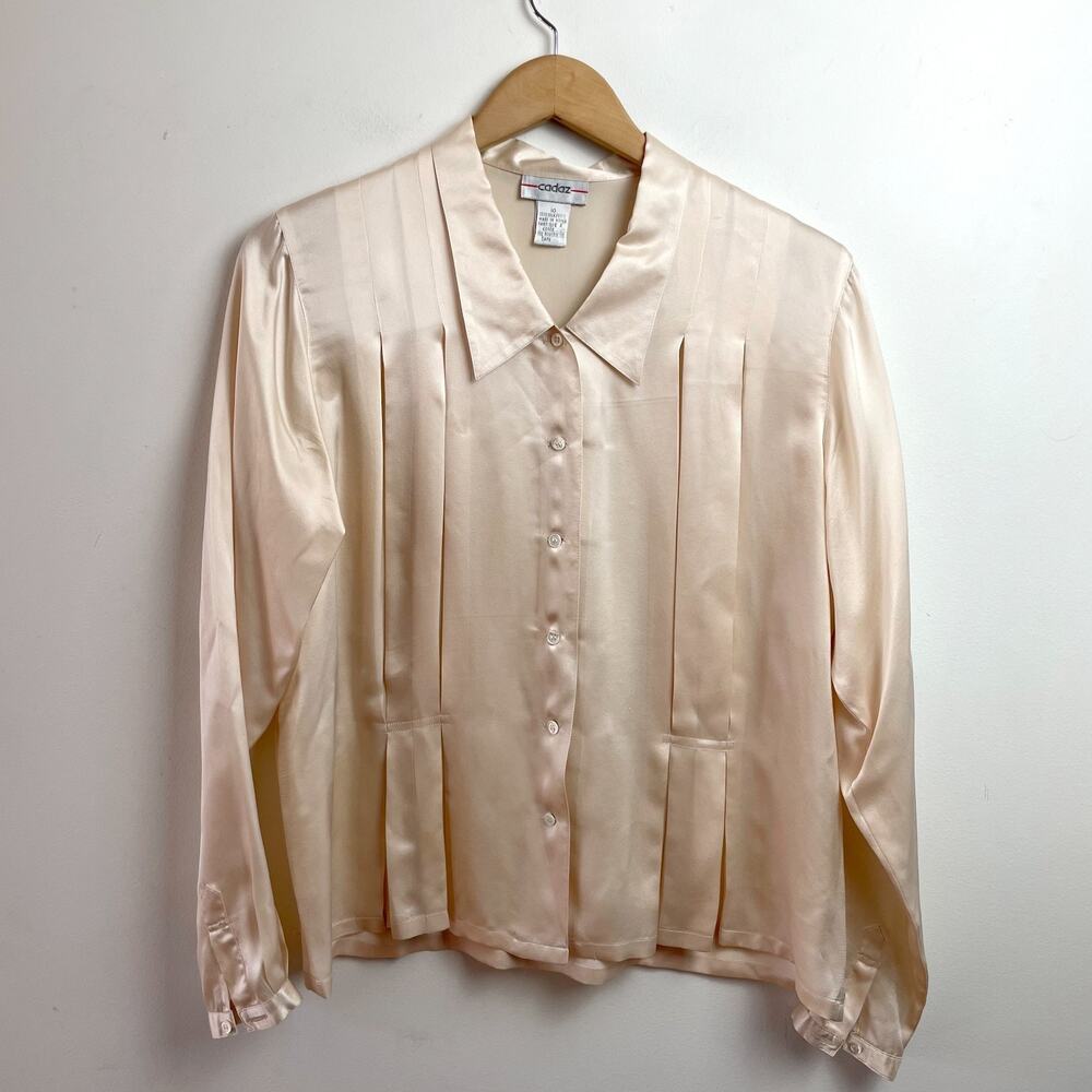 Vintage 90s Silk Blouse Sz 10 Quiet Luxury Minimalist Capsule Parisian Old Money